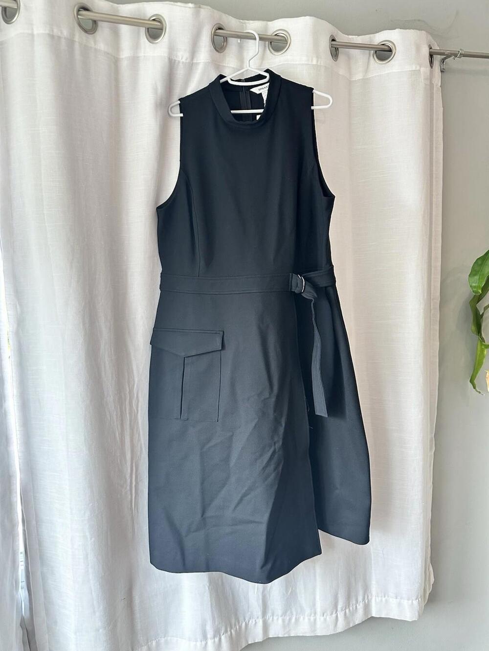 SPANX Black Ponte Cargo Dress Sleeveless Mock Neck Belted Midi Faux Wrap Sz 1x - Picture 3 of 15